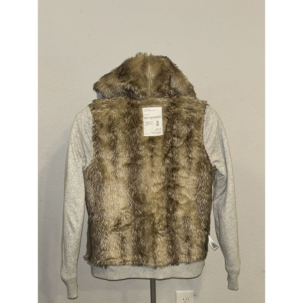 VTG Y2K Aeropostale 87 Faux Fur Lined Hoodie Grey Purple Medium Full Zip 2000s - Picture 8 of 9
